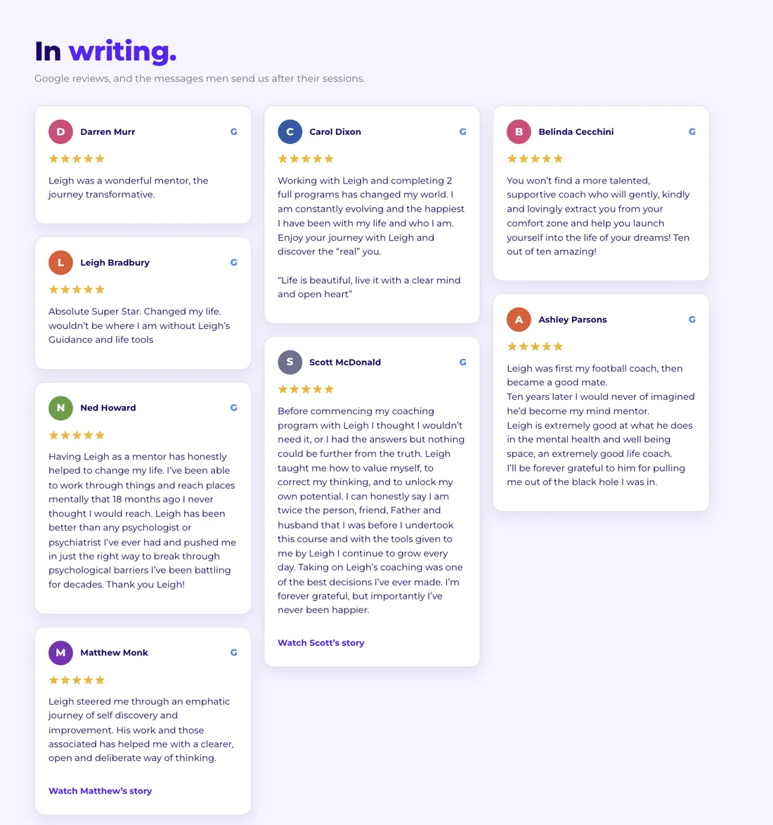 Written Google reviews section