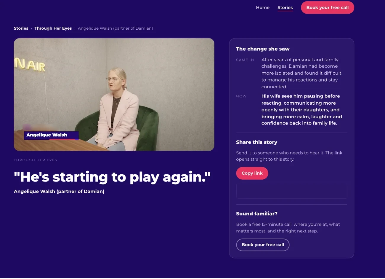 A single story page with a copy link button